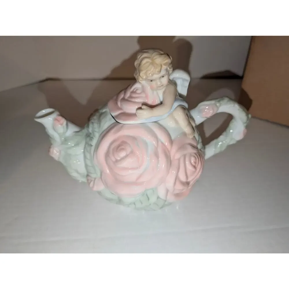 Vintage Beautiful AVON Cherub Angel Mug Roses Teapot Blue Pink Green